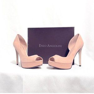 Enzo Angiolini Peach Pink Suede Open Side Peep Toe Pumps Size 7.5